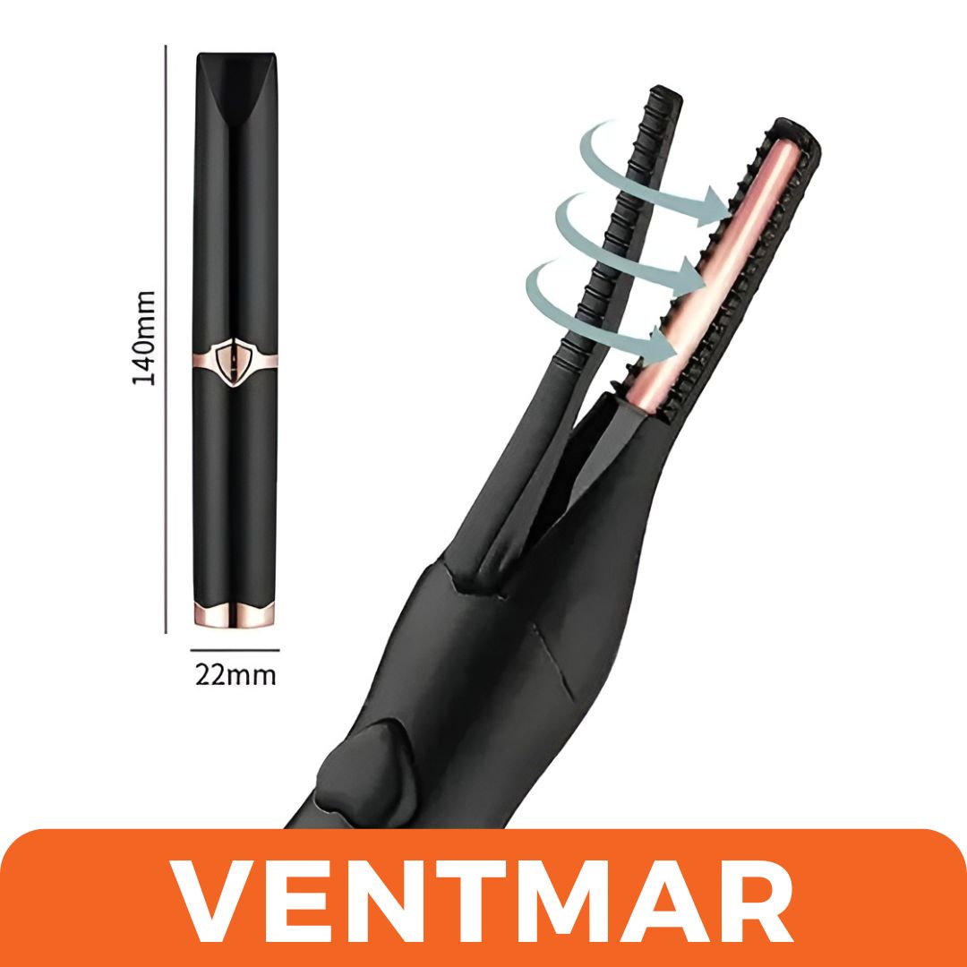 Rizador de pestañas eléctrico negro con detalles dorados