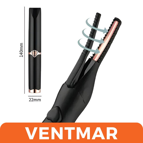 Rizador de pestañas eléctrico negro con detalles dorados